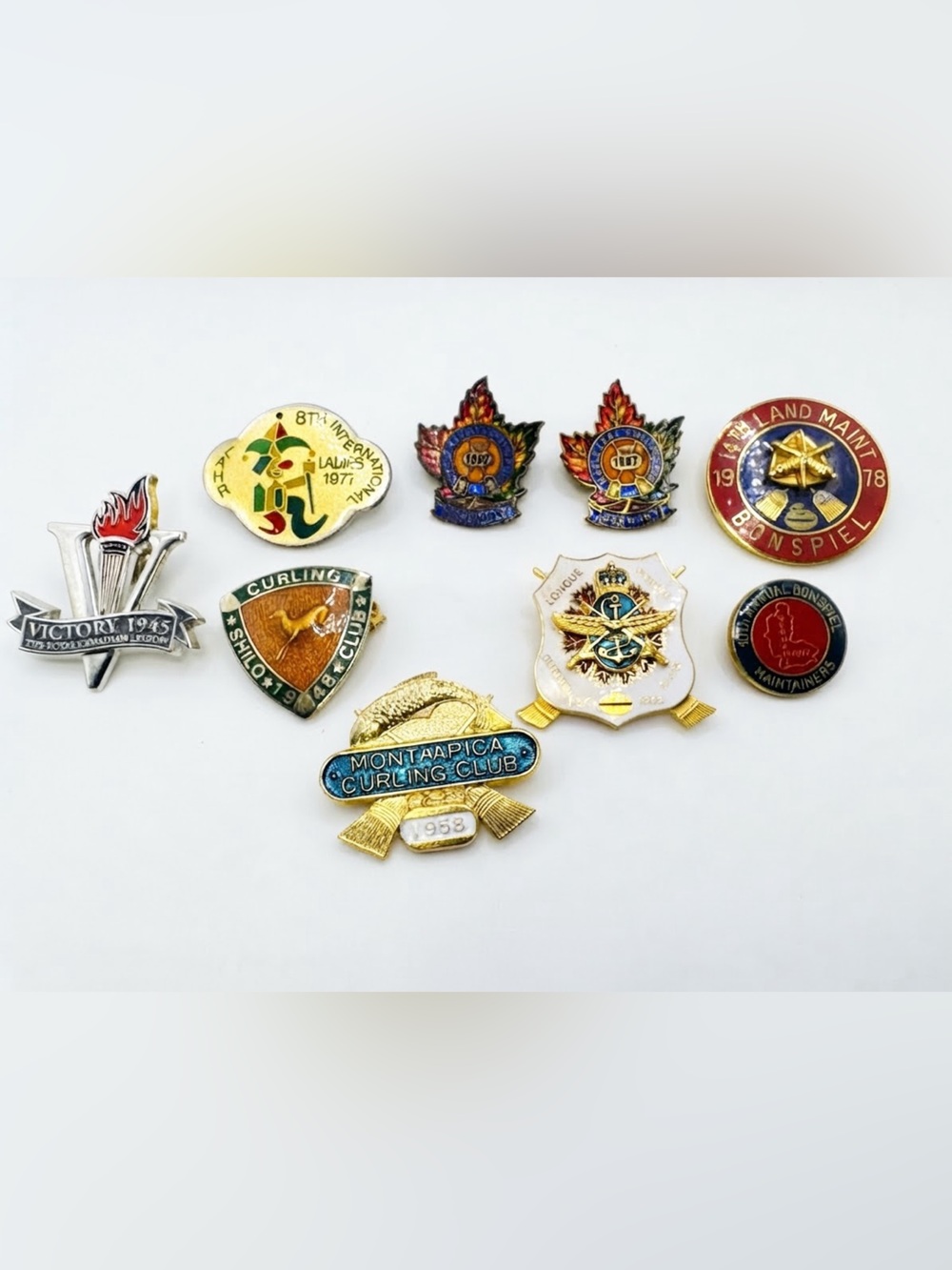 Vintage Canadian Enamel Lapel Pins Lot Military Curling Bonspiel Collectibles